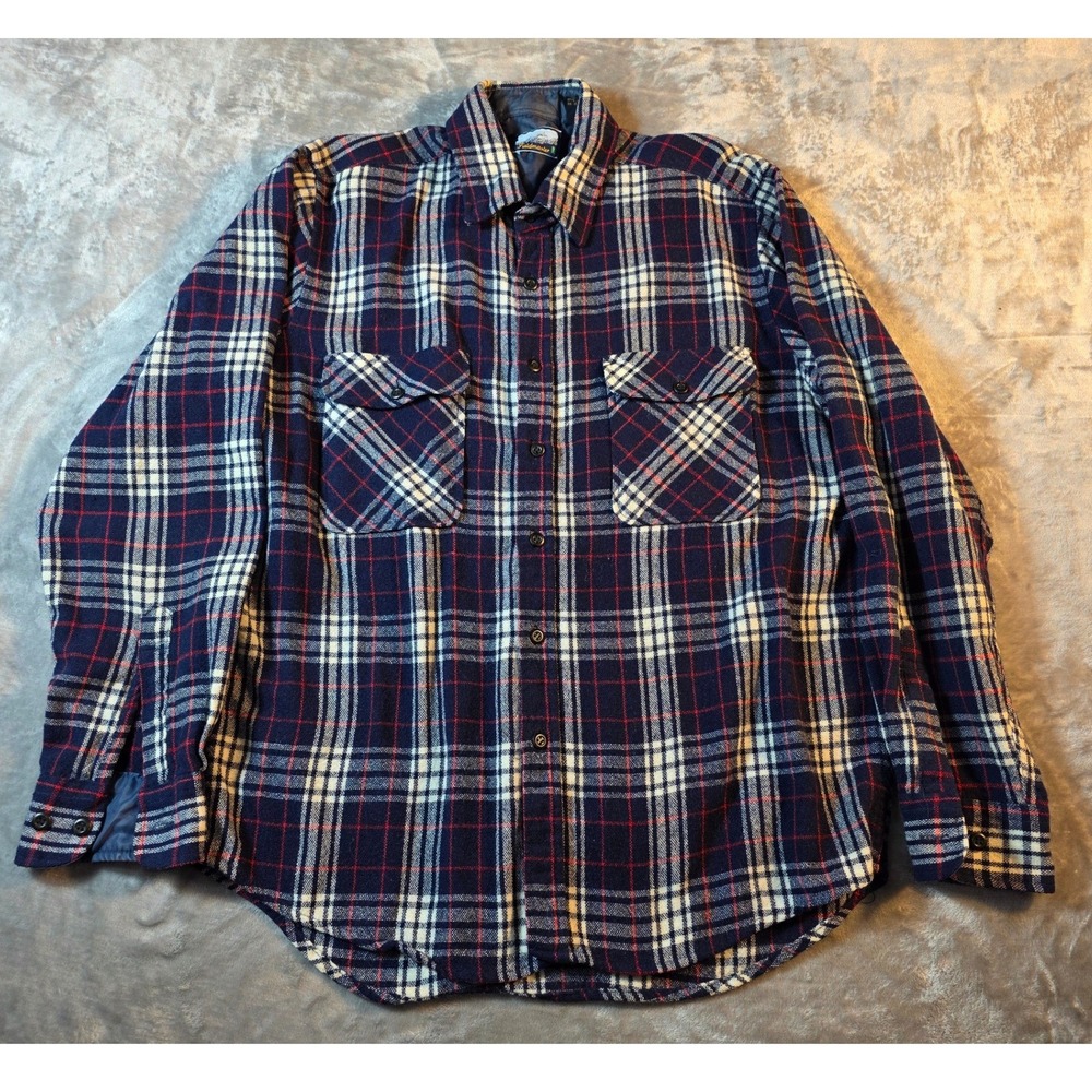 Vtg‎ 80's Sears Fieldmaster Plaid Flannel Shirt Mens Tall Large Wool Blend